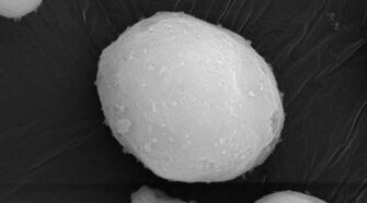 A single zirconium hydroxide particle under a scanning electron microscope. The average size for this type of zirconium hydroxide is 30 µm.