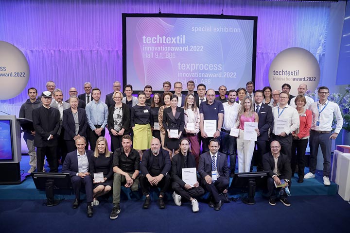 Winners of the 2022 Techtextil and Texprocess Awards. Photo courtesy Messe Frankfurt
