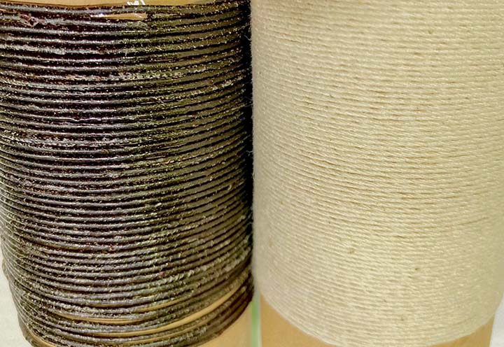 Bio-pymer solutions from the German Institutes of Textile and Fiber Research (DITF): Lingnin offers a cellulose-coated cotton with both strength and biodegradability qualities for the geotextile market. Photo courtesy Marie O’Mahony