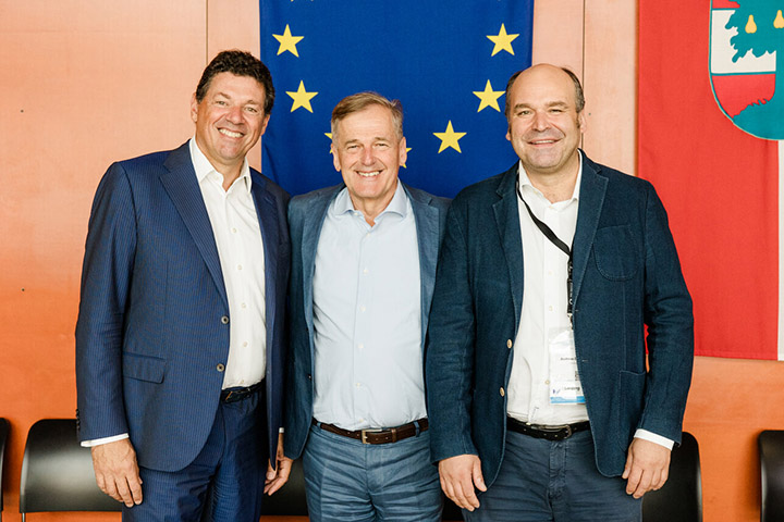 Left to right: Robert van de Kerkhof, chief sustainability officer, Lenzing; Friedrich Weninger, managing director, Austrian Fibers Institute; and Andreas Dorner, director, commercial fibers, Europe and Americas, Lenzing.