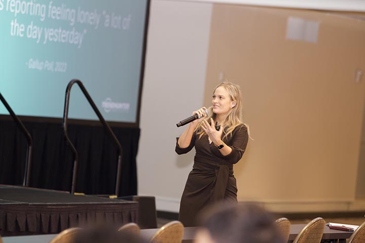 Keynote speaker Courtney Scharf, futurist and chief content officer of Trend Hunter.