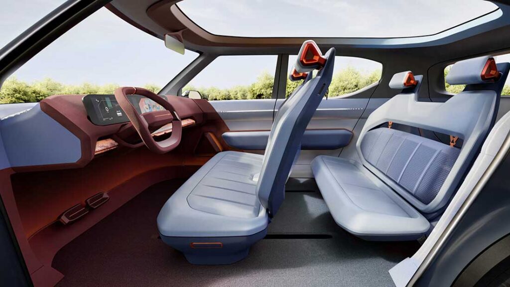 The Kia EV2 Concept SUV features interiors made from hemp, mycelium, flax fibers and recycled textiles. Photo courtesy of Kia
