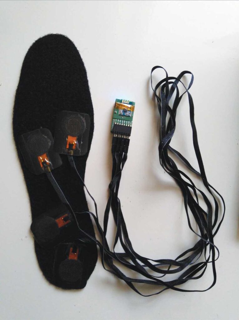 Graphene-enriched fabric can be used as a pressure sensor, shown here applied to a shoe sole. Photo courtesy of Trevira