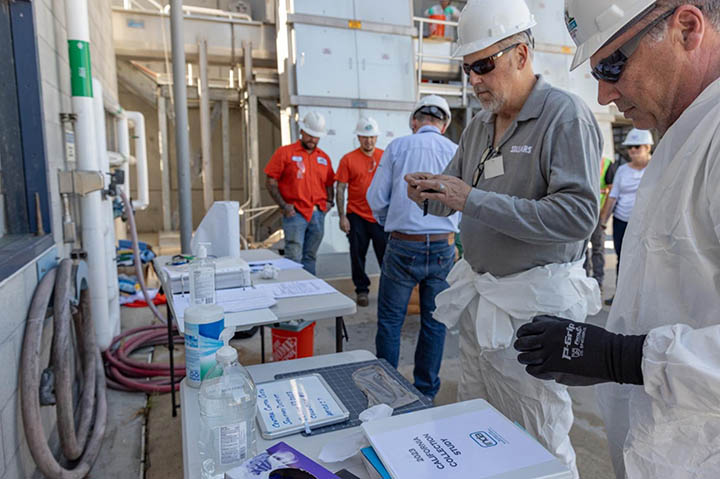 Team members verifying collected samples.