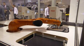 KUKA pick-and-place robot arm at work during Techtextil in Frankfurt. Photo courtesy of Marie O’Mahony