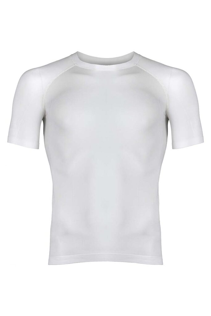 Seamless knit T-shirt made using organic polyethylene by Falke.