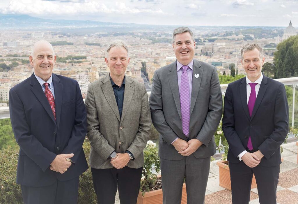 (L-R) Tony Fragnito, President & CEO, INDA; EDANA Chair Mikael Staal Axelsen, CEO, Fibertex Personal Care, Denmark; INDA Chair Mark A. Thornton, Vice President, The Procter & Gamble Company; and Murat Dogru, General Manager of EDANA. While at Outlook 2024, in Rome, Italy, the organizational leaders celebrated signing the Letter of Intent to explore a strategic alliance. Photo courtesy of Caryn Smith