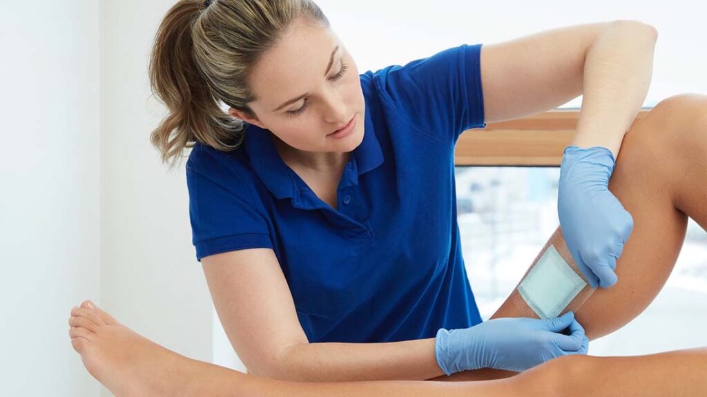 Self-adhesive, sterile dressings are used for the protection of acute and post-operative wounds, as well as absorption of exudate. Photo courtesy of Hartmann Group