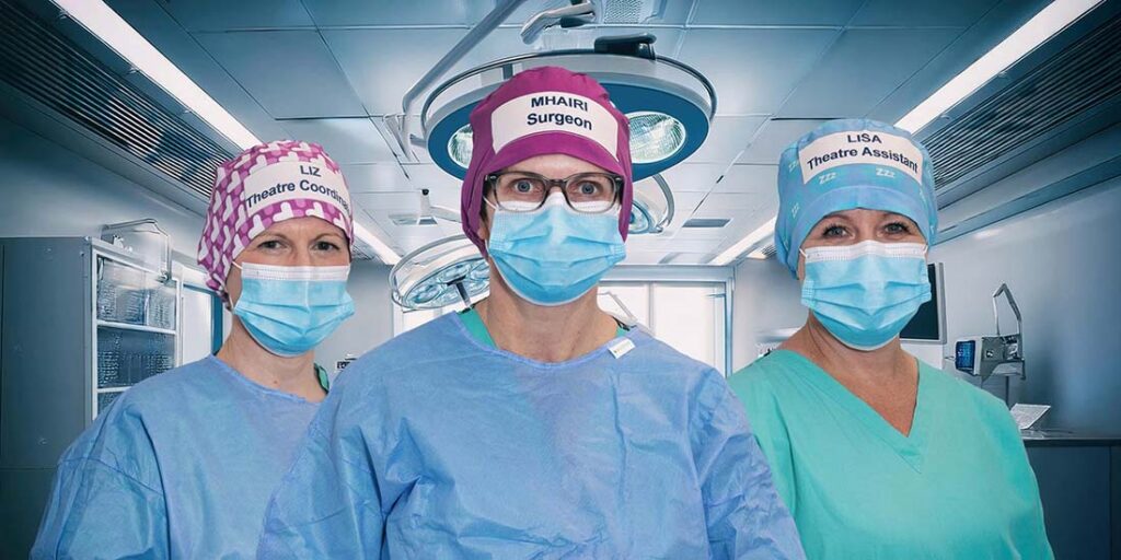 Hospital staff in Scotland have helped to design theater caps made from plant-based material. Photo courtesy of Heriot-Watt University