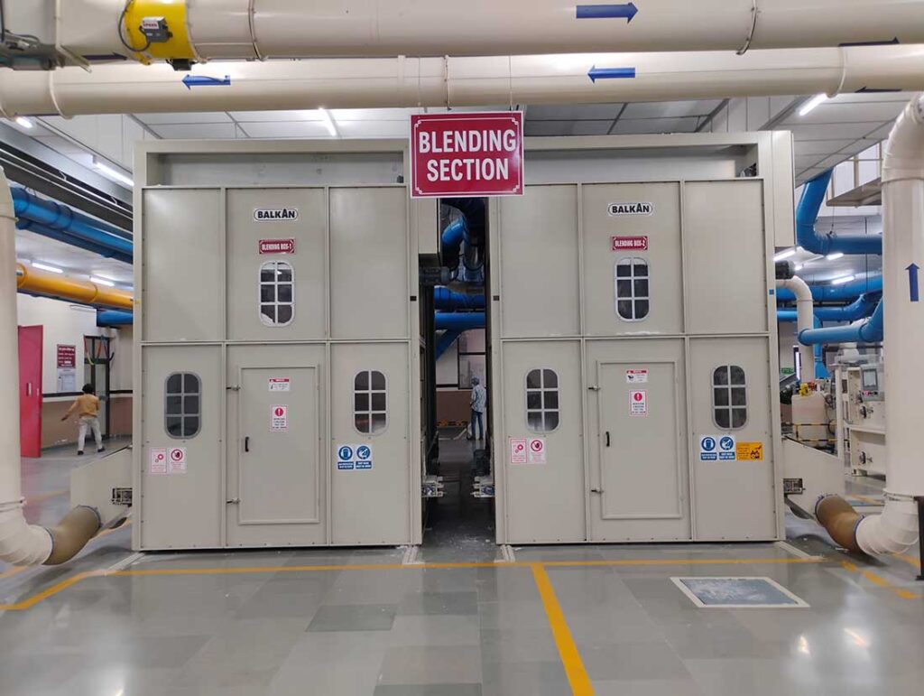 The ReNova™ recycled fiber processing plant; the bale press machine; and the equipment used to tear the fabrics during the recycling process. Photos courtesy of ReNova
