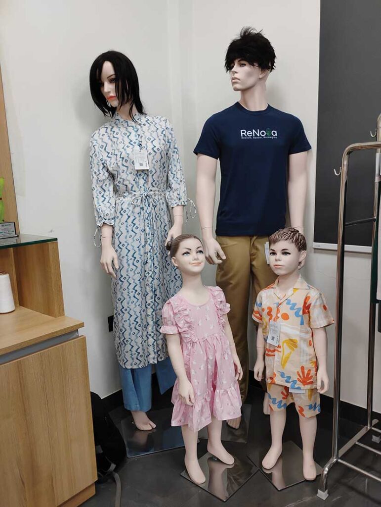 Apparel samples made using ReNova™ recycled fibers on display in the ReNova Design Studio. Photo courtesy of ReNova.