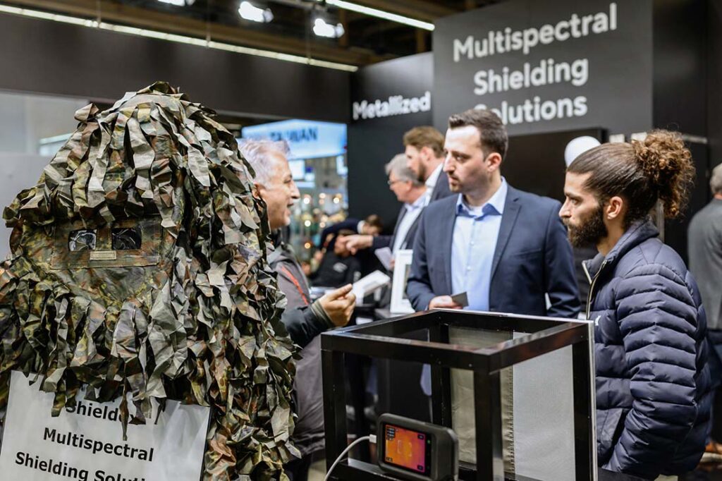 Shieldex offers metallized textiles that provide effective shielding against infrared sensors and thermal imaging cameras. Photo courtesy of Messe Frankfurt