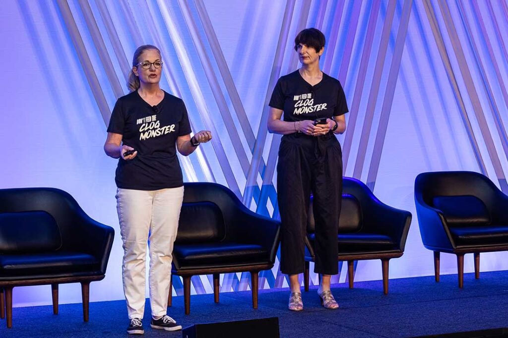 Laura Wyss (left), Responsible Flushing Alliance; and Heidi Beatty, Crown Abbey.
