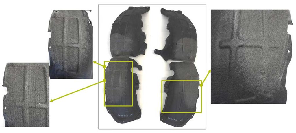 A high-performance multilayer acoustic nonwoven fabric for improving the noise insulation in both electric and internal combustion vehicles has been developed by Autoneum, Hassan and Groz-Beckert, together with Dilo. Photo courtesy of Autoneum/Hassan/Groz-Beckert