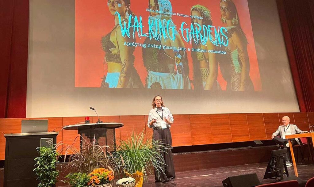 Brazilian fashion designer Sofia Mazzucchelli won a Lenzing Young Scientist Award for her garments with living ecosystems from the Walking Gardens collection. Photo courtesy of IED Barcelona