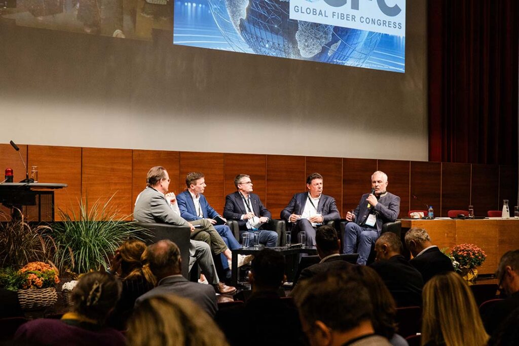 The CEO panel at the 64th Dornbirn Global Fiber Congress discussing Camouflage over climate: the fiber industry at a crossroads. Photo courtesy of Dornbirn GFC